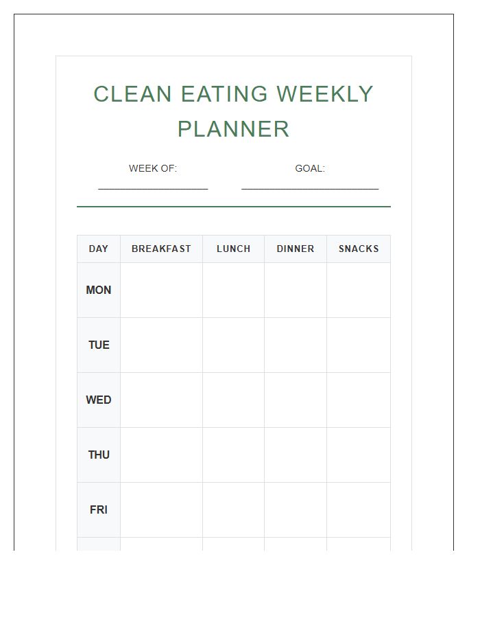 Clean Eating Printable Healthy Meal Planning Chart