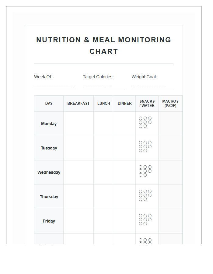 Comprehensive Nutrition Monitoring Printable Meal Planning Chart
