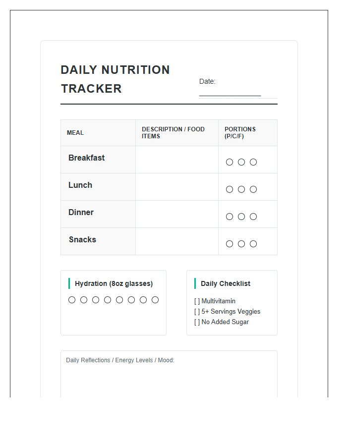 Daily Balanced Diet Printable Nutrition Tracking Chart
