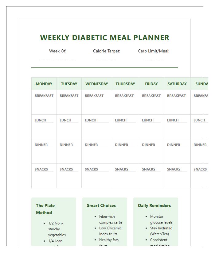 Diabetic Friendly Printable Healthy Meal Planning Chart