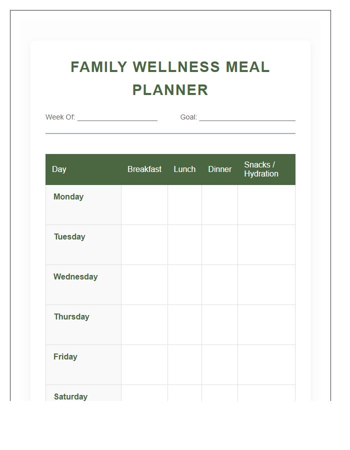 Family Wellness Printable Healthy Meal Planning Chart