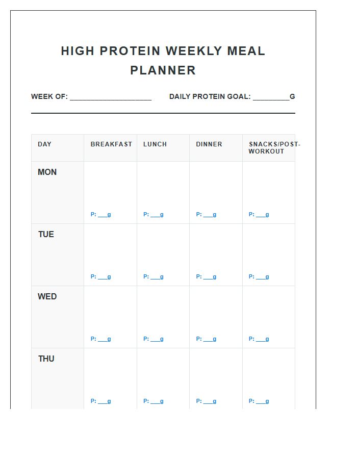 High Protein Printable Healthy Meal Planning Chart