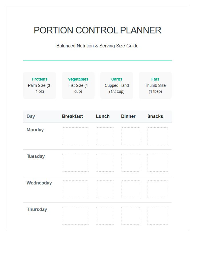 Portion Control Printable Healthy Meal Planning Chart
