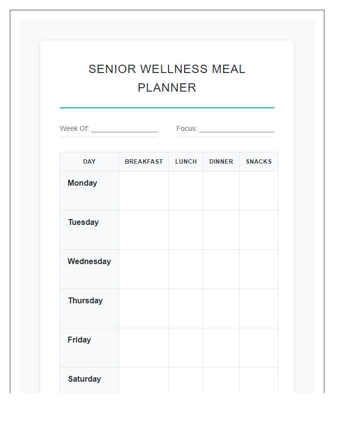 Senior Wellness Printable Nutrition Meal Planning Chart