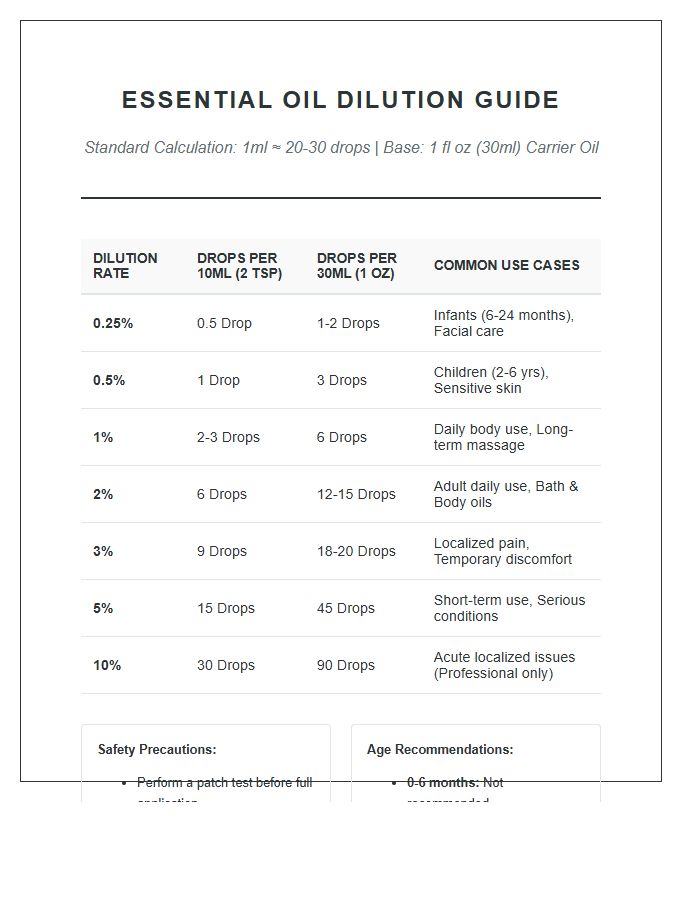 Accurate Printable Essential Oil Dilution Safety Chart