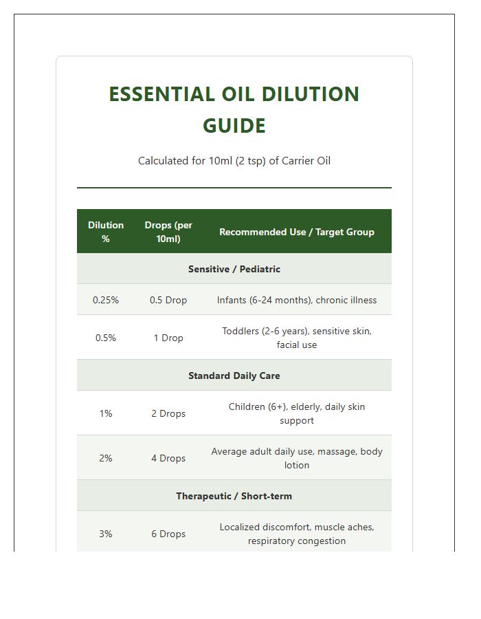 Comprehensive Printable Essential Oil Dilution Safety Chart