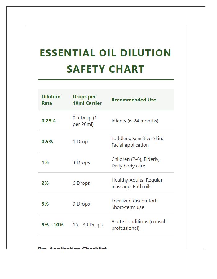 Detailed Printable Essential Oil Dilution Safety Chart Checklist