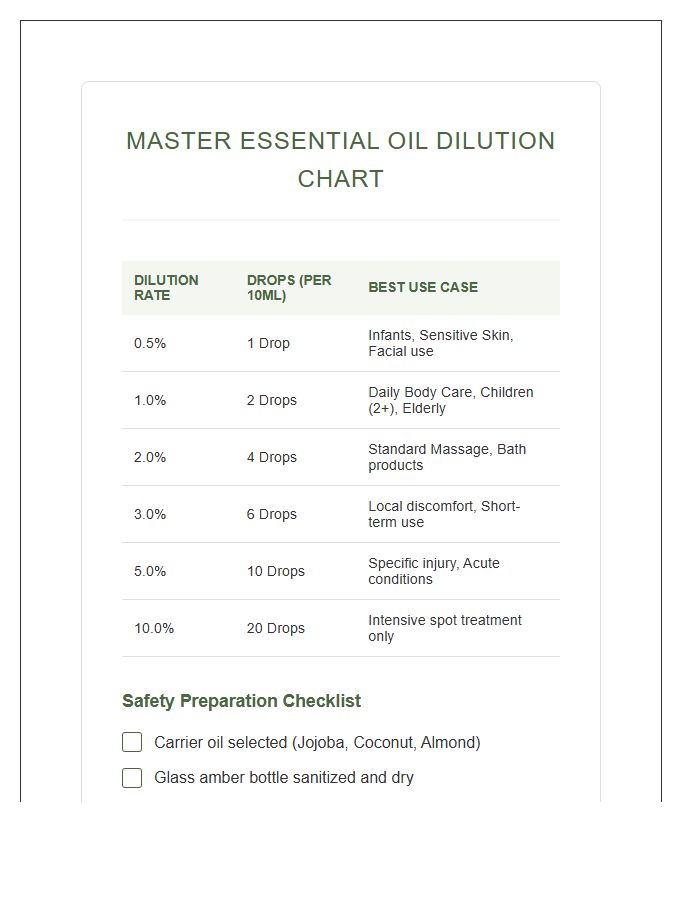 Master Printable Essential Oil Dilution Chart Checklist