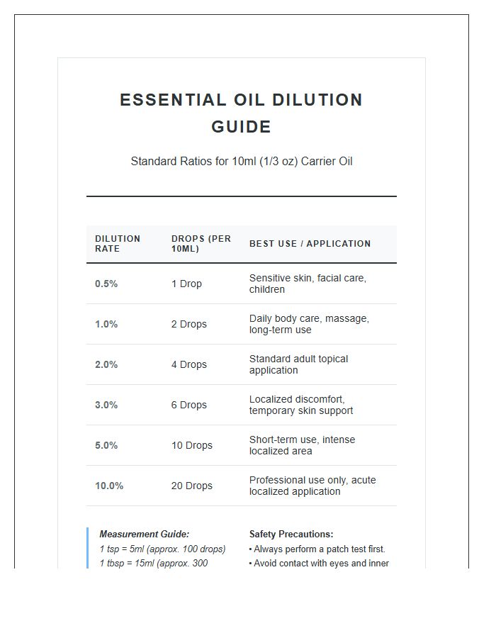 Printable Essential Oil Dilution Chart For Skin Care