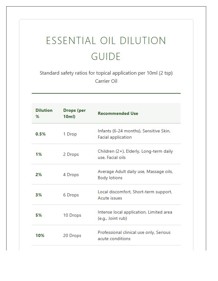 Printable Essential Oil Dilution Ratio Safety Chart