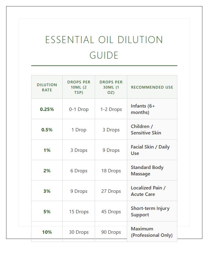 Printable Essential Oil Dilution Safety Chart Reference Guide