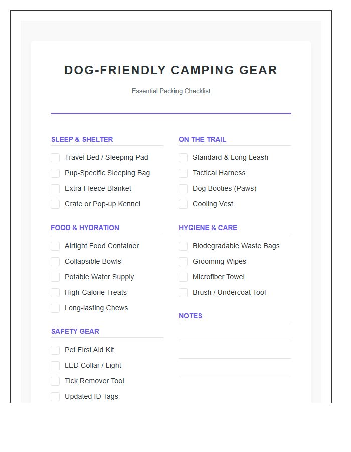 Dog Friendly Camping Gear Packing Chart Printable