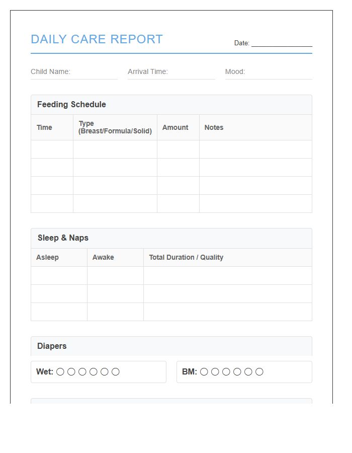 Daycare Baby Feeding And Sleep Printable Chart
