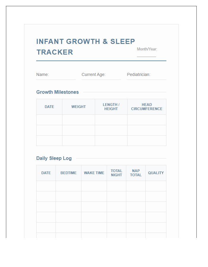 Infant Growth And Sleep Tracking Printable Chart