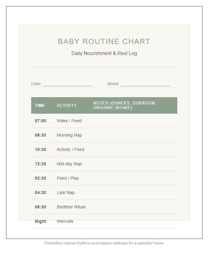 Organic Baby Feeding And Sleep Routine Printable Chart