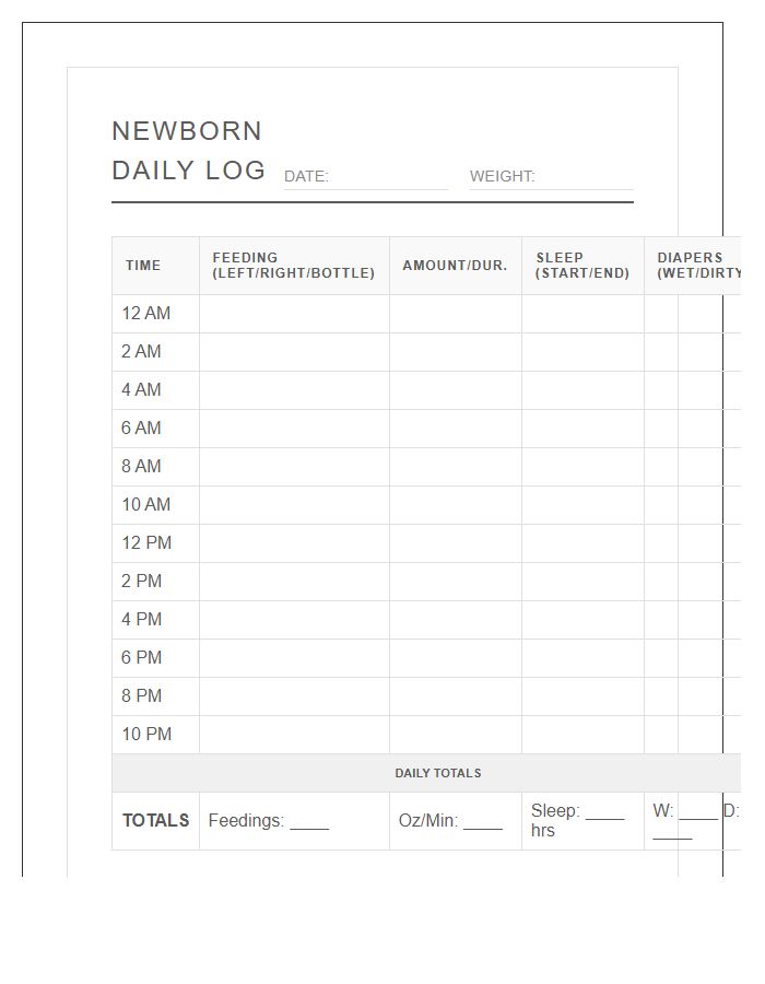 Printable Newborn Feeding And Sleep Tracker Chart