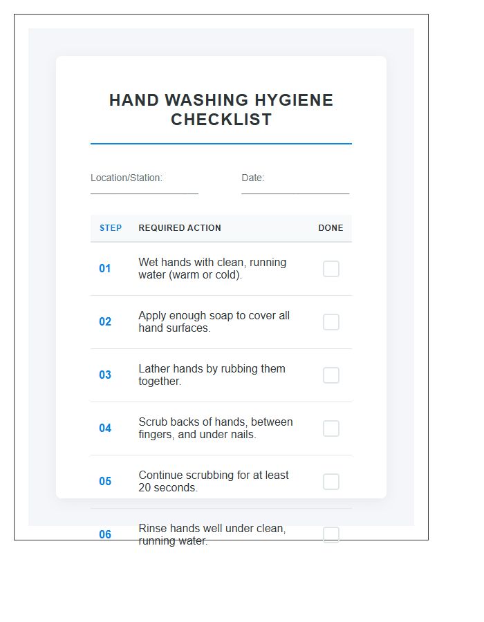 Effective Hand Washing Instruction Checklist Chart Printable