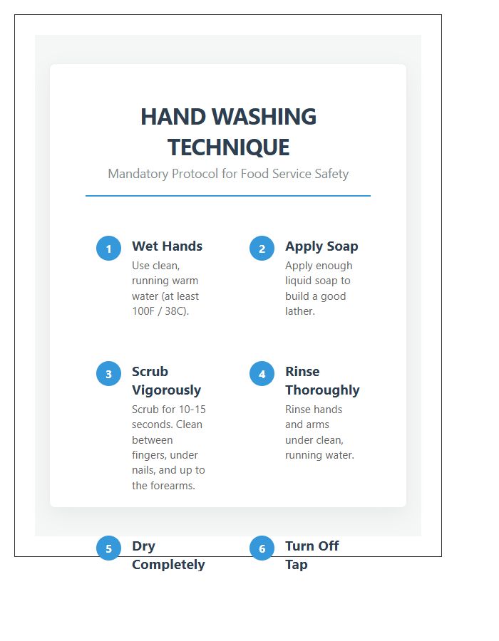 Food Safety Hand Washing Technique Chart Printable