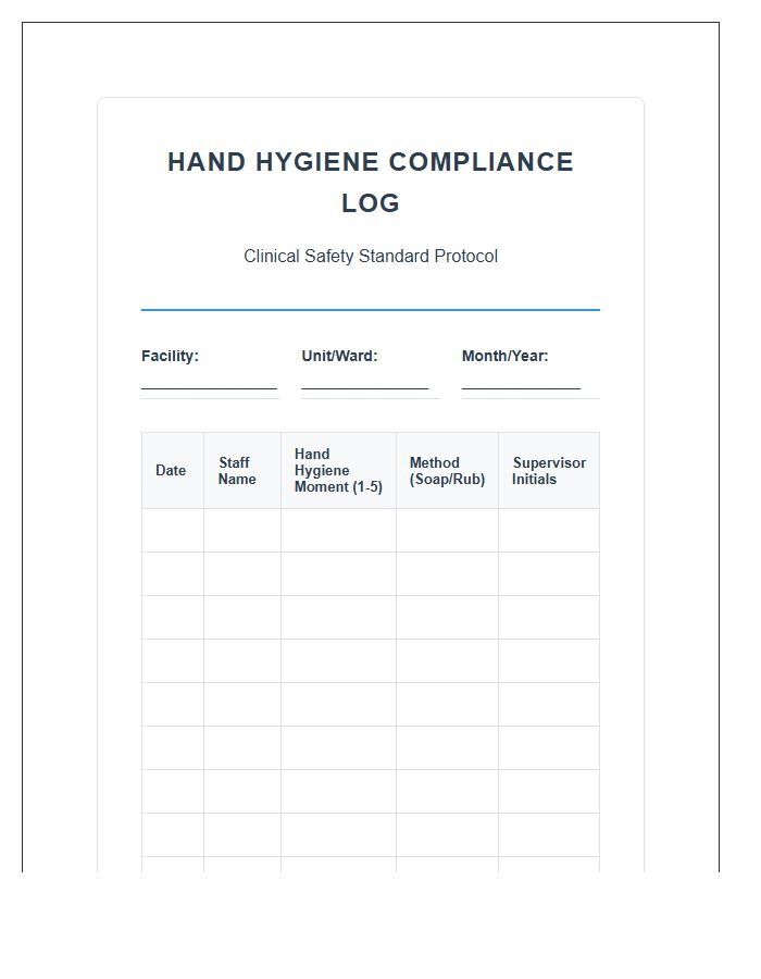 Medical Facility Hand Washing Checklist Chart Printable