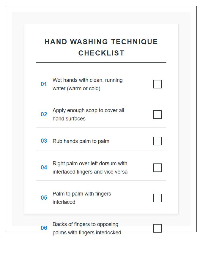 Proper Hand Washing Technique Checklist Chart Printable