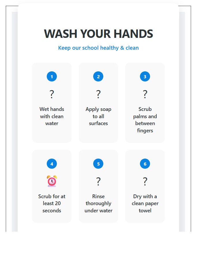 School Bathroom Hand Washing Instructional Chart Printable