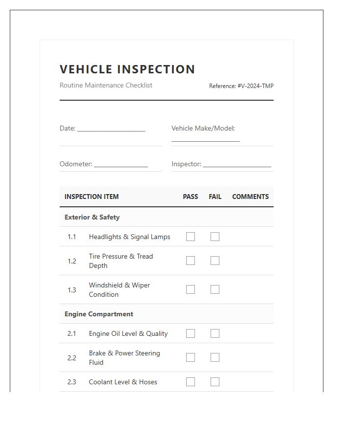 Printable Routine Vehicle Inspection Checklist Chart