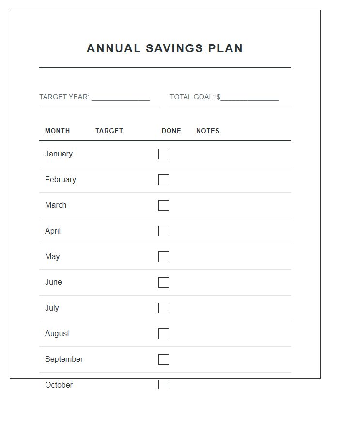 Annual Savings Plan Monthly Printable Chart