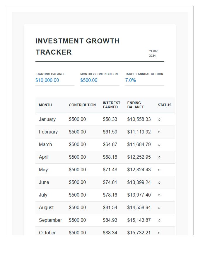 Investment Growth Monthly Savings Printable Chart