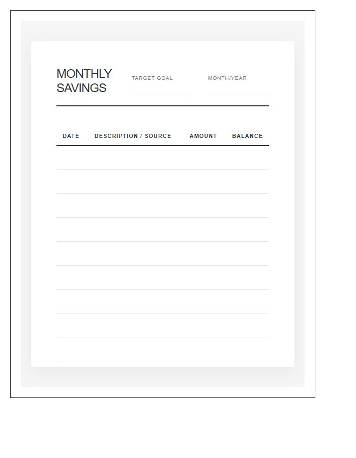 Monthly Savings Progress Chart Printable