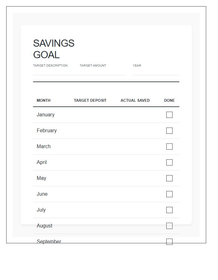 Printable Savings Goal Achievement Monthly Chart