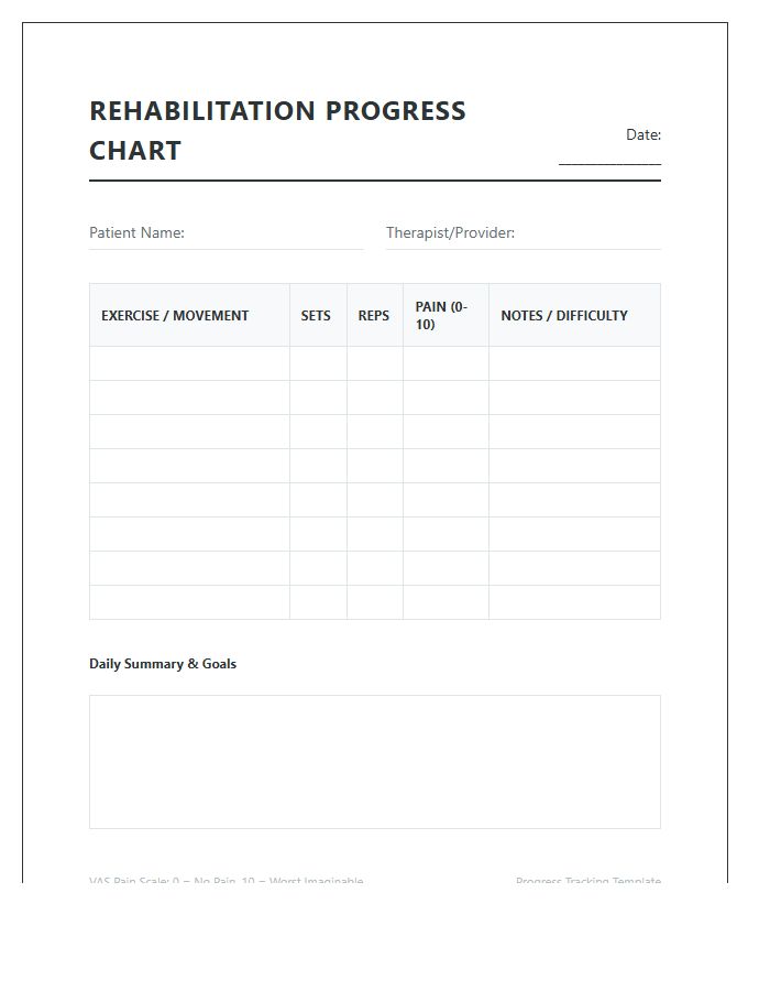 Printable Daily Rehabilitation Exercise Progress Chart