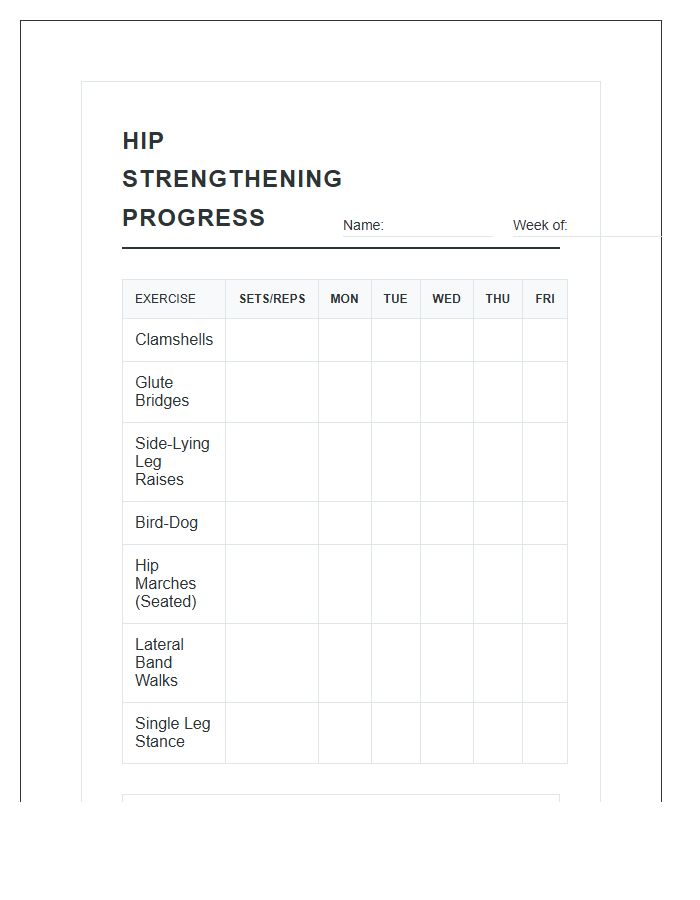 Printable Hip Strengthening Exercise Progress Chart