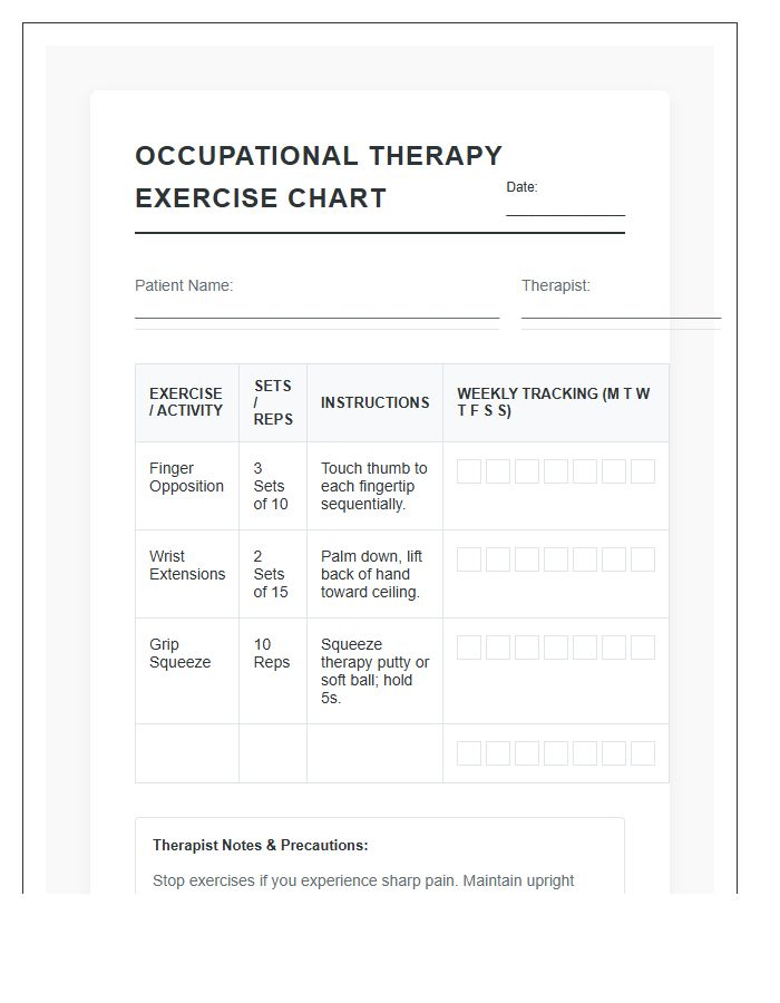 Printable Occupational Therapy Exercise Chart