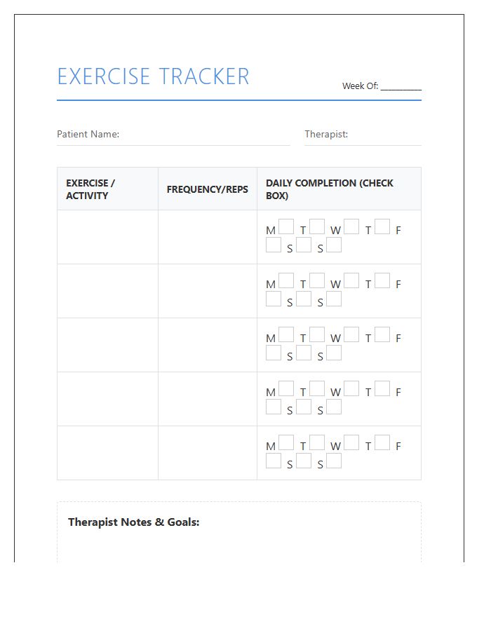 Printable Pediatric Therapy Exercise Frequency Chart