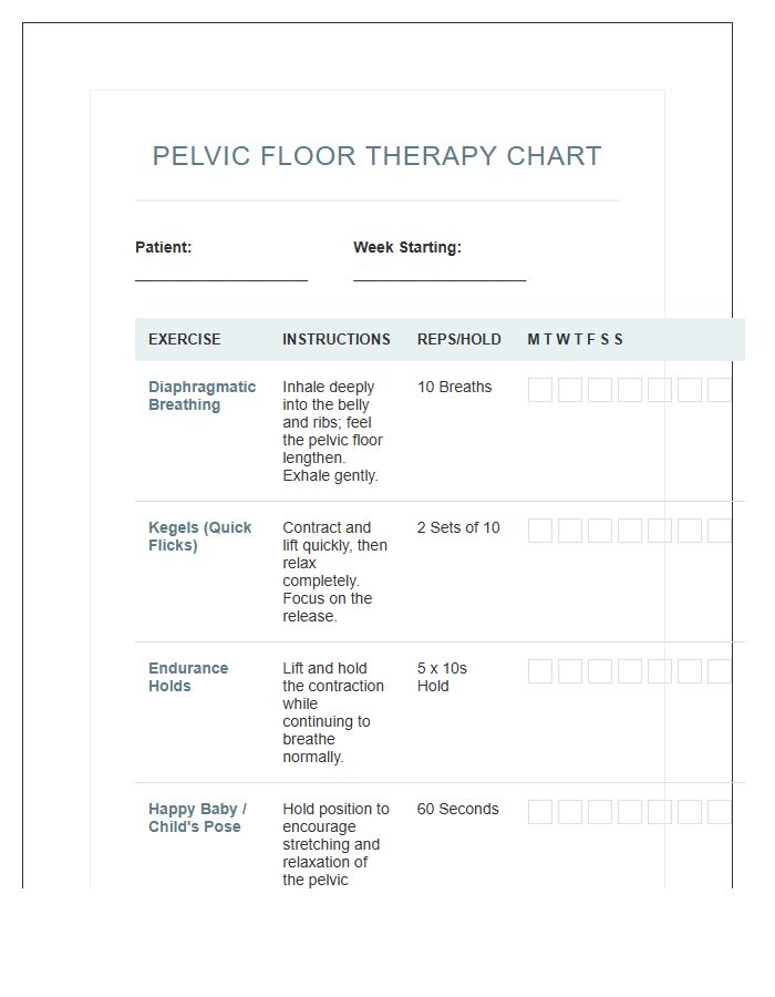 Printable Pelvic Floor Therapy Exercise Chart