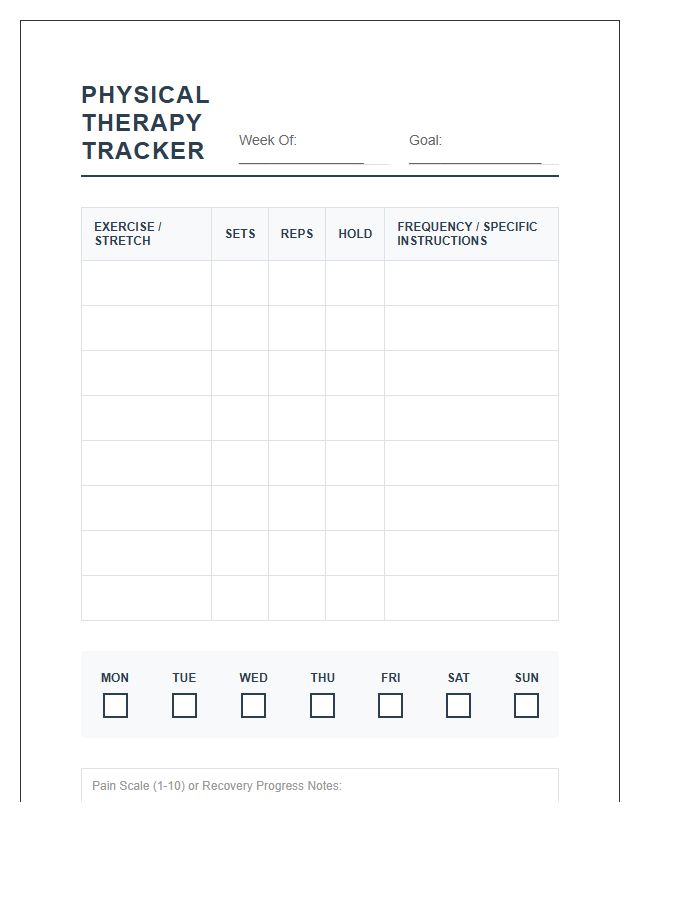 Printable Physical Therapy Routine Tracking Chart