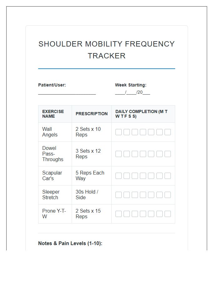 Printable Shoulder Mobility Exercise Frequency Chart