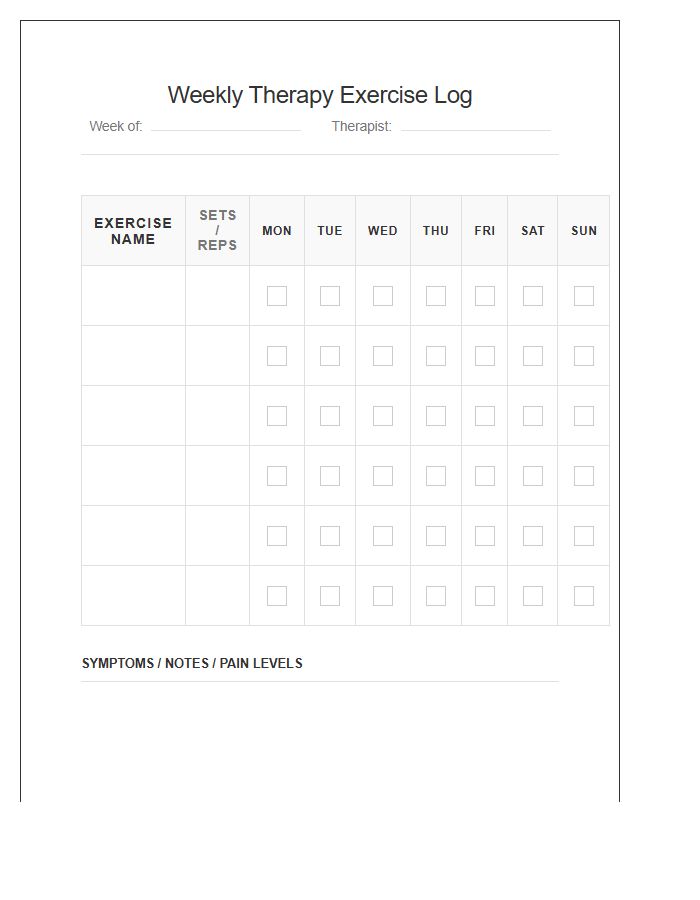 Printable Weekly Therapy Exercise Frequency Chart