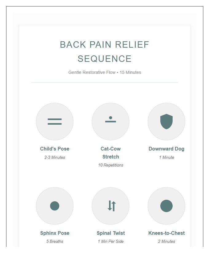 Back Pain Relief Yoga Sequence Illustration Printable Chart