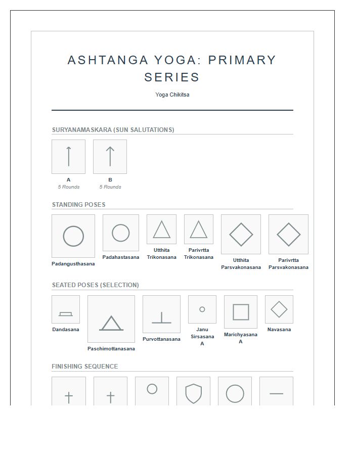 Printable Ashtanga Yoga Primary Series Illustration Chart
