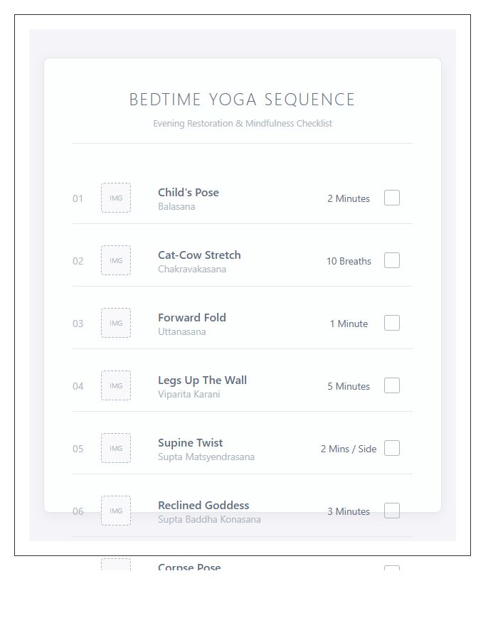 Printable Bedtime Yoga Sequence Illustration Checklist Chart