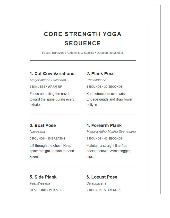 Printable Core Strength Yoga Pose Sequence Chart