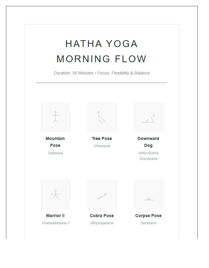 Printable Hatha Yoga Pose Sequence Illustration Chart