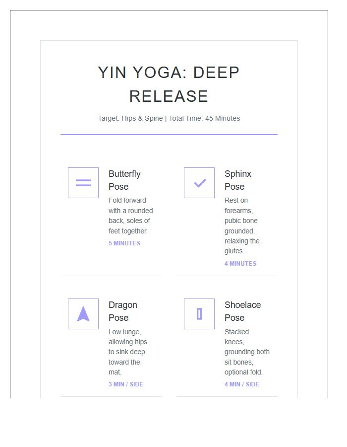 Printable Yin Yoga Pose Sequence Illustration Chart