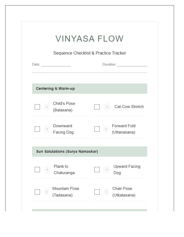 Vinyasa Flow Yoga Illustration Checklist Chart Printable