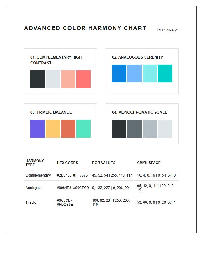 Advanced Color Harmony Printable Chart