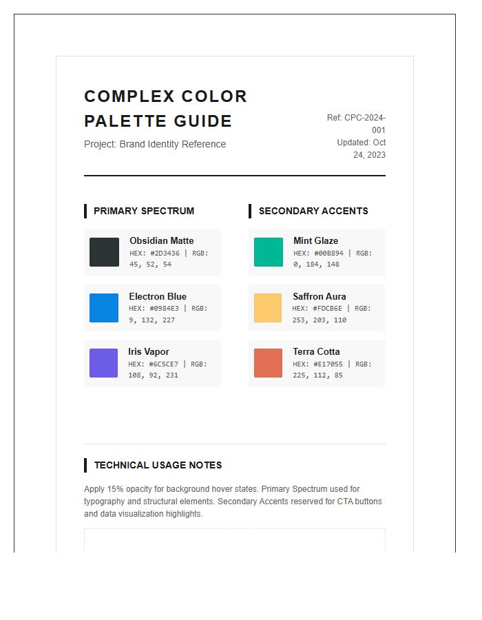 Complex Color Palette Guide Printable Chart
