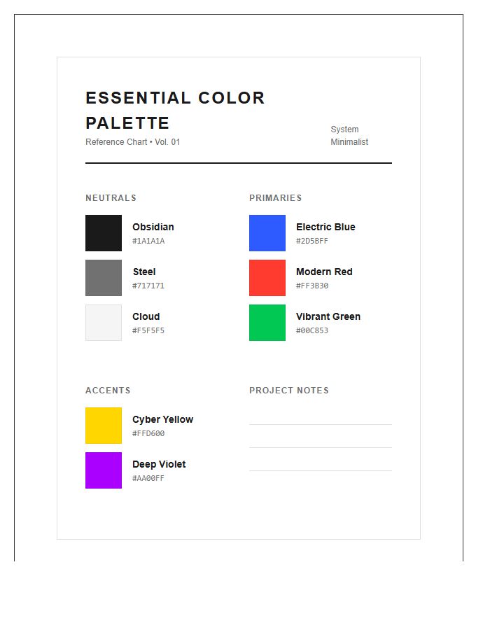 Essential Color Palette Reference Printable Chart