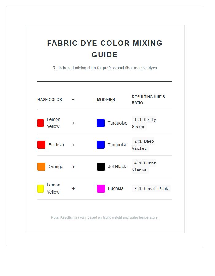 Fabric Dye Color Mixing Printable Chart