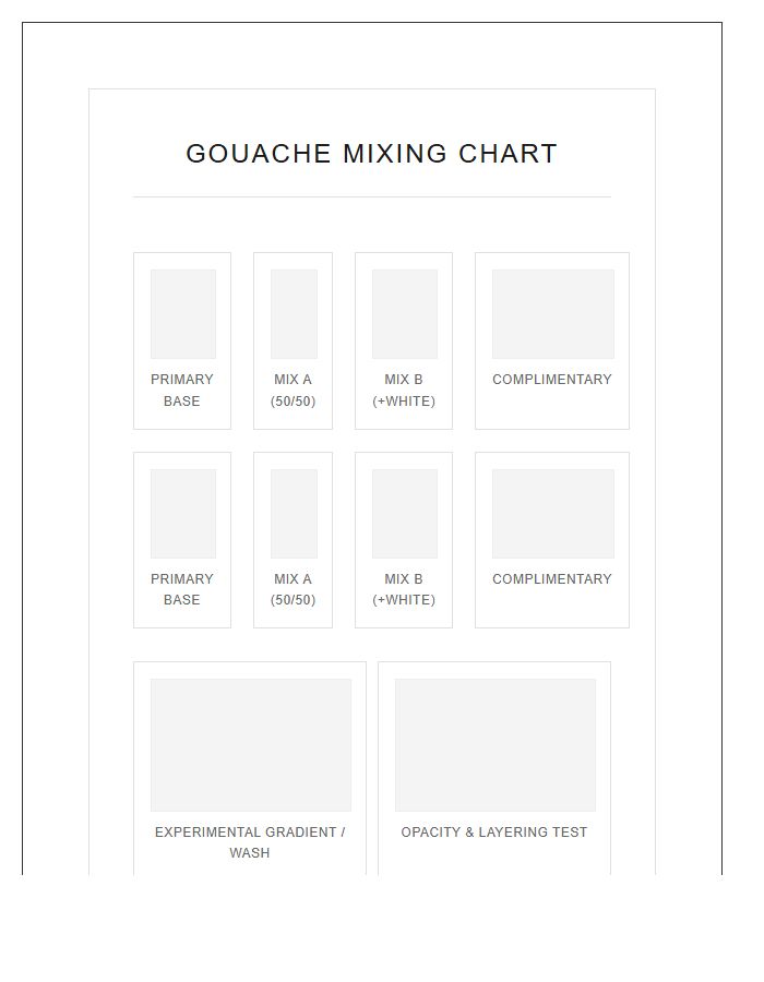 Gouache Paint Color Mixing Printable Chart